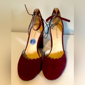 Marc Fisher Womens Burgundy Suede Closed Toe Ankle Wrap D-orsay Pumps
